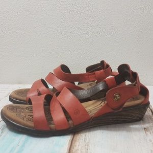 BORN Kates Red Leather Low Wedge Sandals 10